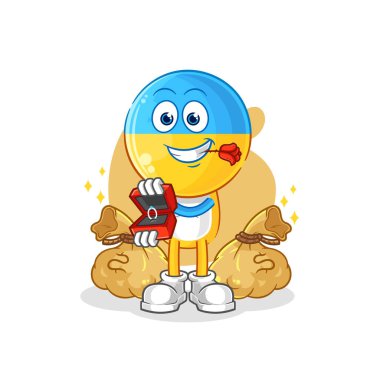 Ukrayna bayrağı yüzükle evlenme teklif ediyor. karikatür maskotu vektosu