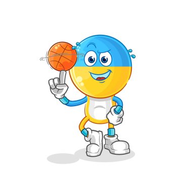 the ukraine flag head playing basket ball mascot. cartoon vecto