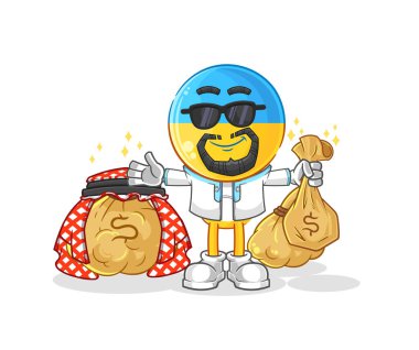 Ukrayna bayrağı, zengin Arap maskotu. çizgi film vektosu