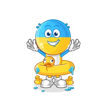 Ördek şamandıralı Ukrayna bayrağı. karikatür maskotu vektosu