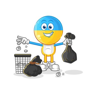 Ukrayna bayrağı kafalı Çöp maskotu. çizgi film vektosu