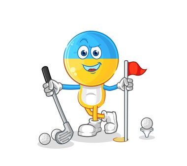 Ukrayna bayrağı kafa golf oynuyor. karikatür