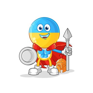 Ukrayna bayrağı kafalı Spartalı karakter. karikatür maskotu vektosu