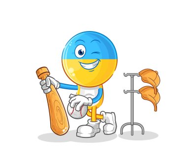 Ukrayna bayrağı kafalı beyzbol maskotu. çizgi film vektosu