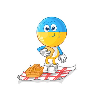 Piknik karikatüründeki Ukrayna bayrağı başı. karikatür maskotu vektosu