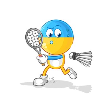 Ukrayna bayrağı kafalı badminton oynuyor. karakter vektosu