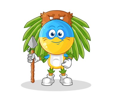 Ukrayna bayraklı kabile maskotu. çizgi film vektosu