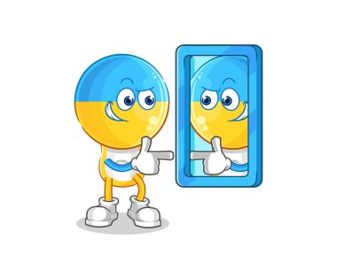 Ukrayna çizgi filmine bakan Ukrayna bayrağı kafalı. karikatür maskotu vektosu