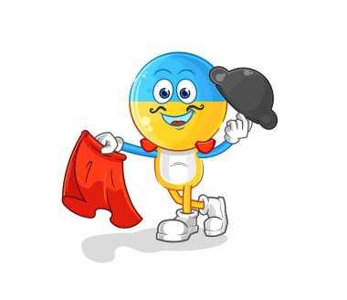 Kırmızı bez resimli Ukrayna bayrağı matadoru. karakter vektosu