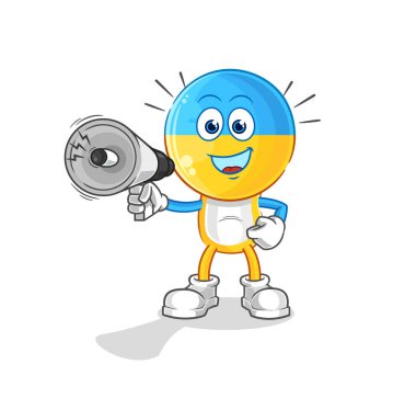 Ukrayna bayrağı başı hoparlör vektörünü tutuyor. karikatür