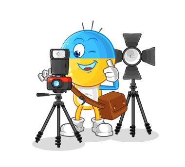 the ukraine flag head photographer character. cartoon mascot vecto