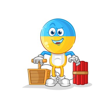 Ukrayna bayrağının başında dinamit fünyesi var. karikatür maskotu vektosu