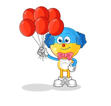 Balon vektörlü Ukrayna bayrağı kafalı palyaço. karikatür