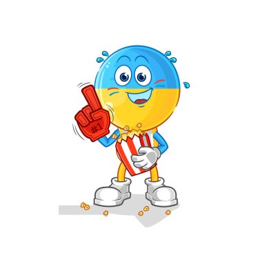 Ukrayna bayrağı başı fanı ve patlamış mısır illüstrasyonu. karakter vektosu