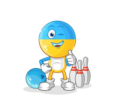 Ukrayna bayrağı kafa bowling oynuyor. karakter vektosu