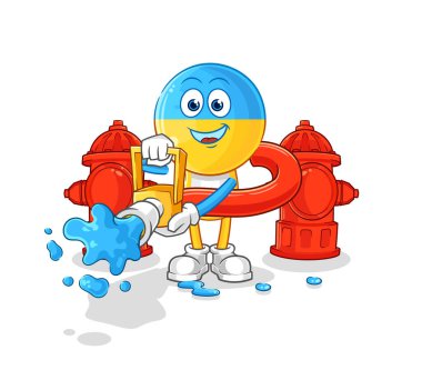 Ukrayna bayrağı baş itfaiyeci vektörü. karikatür