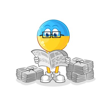 Ukrayna bayrağı kafa gazete karikatürü okur. karakter vektosu