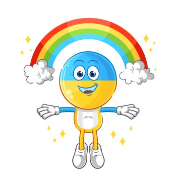 Ukrayna bayrağı başı ve gökkuşağı. çizgi film vektosu