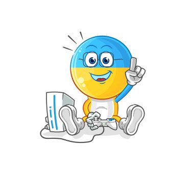 Ukrayna bayrağı kafa video oyunları oynuyor. karikatür