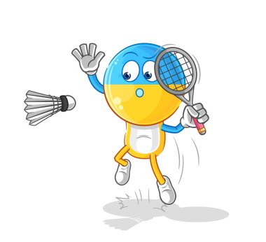 Badminton çizgi filmindeki Ukrayna bayrağı kafa ezmesi. karikatür maskotu vektosu