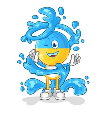 Ukrayna bayrağı, su maskotuyla birlikte taze. çizgi film vektosu