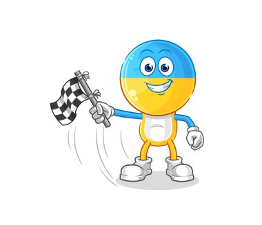 Ukrayna bayrağı, bitiş bayrağı. karikatür maskotu vektosu