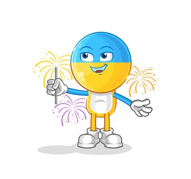 Ukrayna bayrağı başı ve havai fişek maskotu. çizgi film vektosu