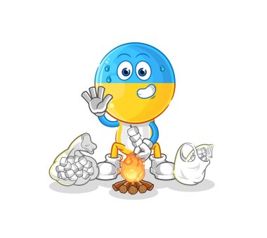 Ukrayna bayrağı başı marşmelov kızartıyor. karikatür maskotu vektosu