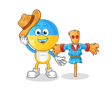 Korkuluk çizgi film karakteri vektosu olan Ukrayna bayrağı başı