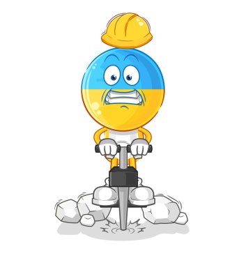 Ukrayna bayrağı baş matkabı zemin çizgi film karakteri vektosu