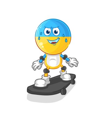 Ukrayna bayrağı kaykaylı karikatür karakteri vektosu