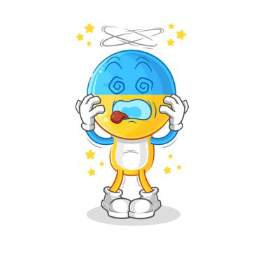 Ukrayna bayrağı baş döndürücü baş maskotu. çizgi film vektosu