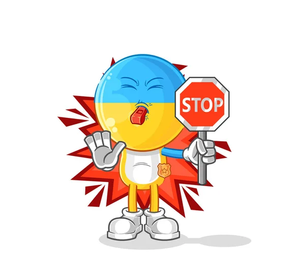 Ukraine Flag Head Holding Stop Sign Cartoon Mascot Vecto — Stock Vector