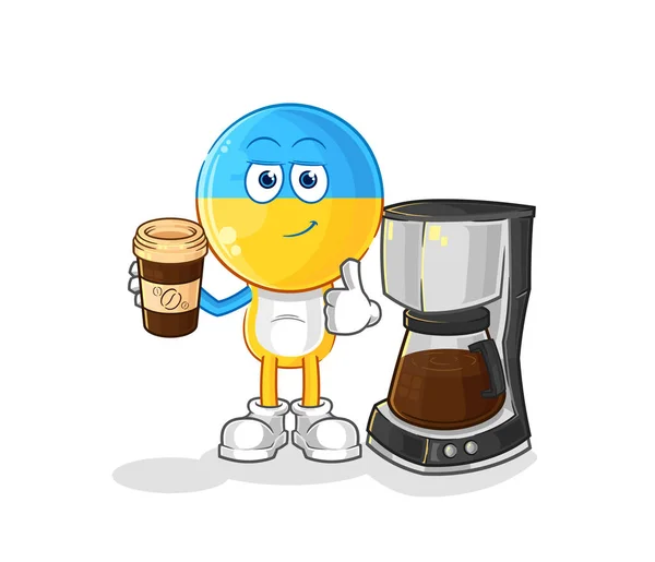 Ukraine Flag Head Drinking Coffee Illustration Character Vecto — ストックベクタ