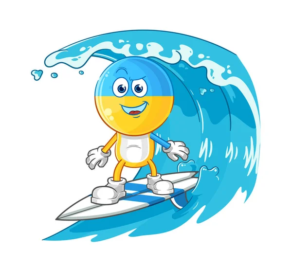 Ukraine Flag Head Surfing Character Cartoon Mascot Vecto — 스톡 벡터