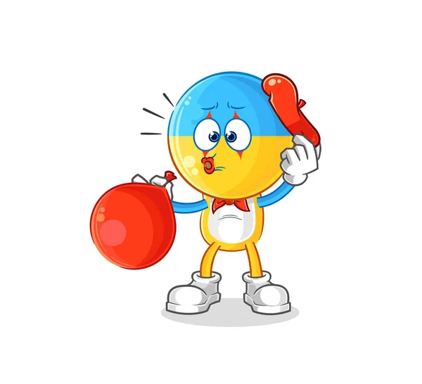 Ukraine Flag Head Pantomime Blowing Balloon Cartoon Mascot Vecto — 图库矢量图片