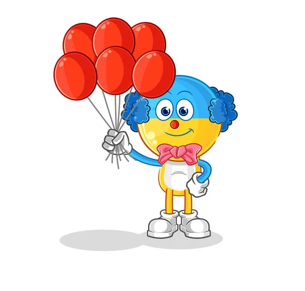 Ukraine Flag Head Clown Balloons Vector Cartoon Characte — Stock Vector