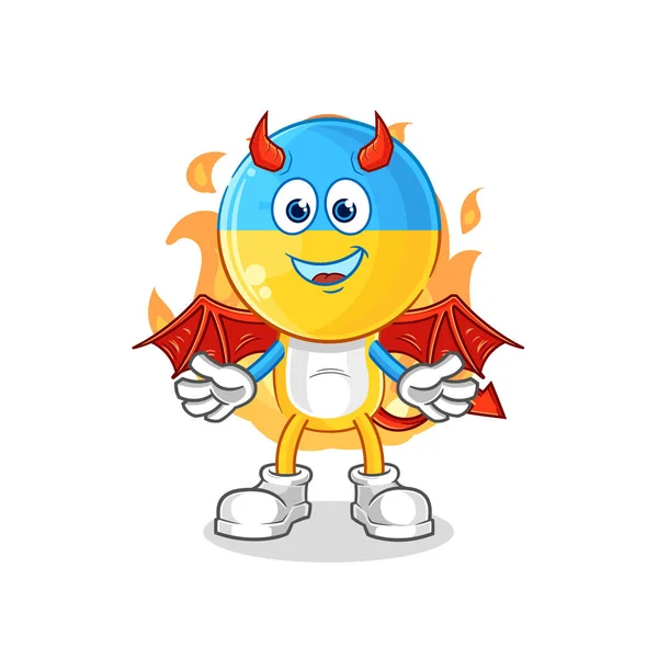 Ukraine Flag Head Demon Wings Character Cartoon Mascot Vecto — Stok Vektör