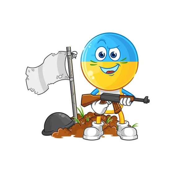 Ukraine Flag Head Army Character Cartoon Mascot Vecto — Vector de stock