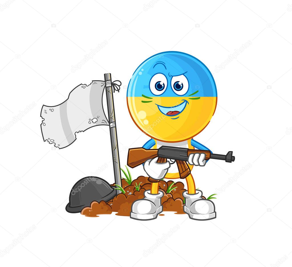 the ukraine flag head army character. cartoon mascot vecto