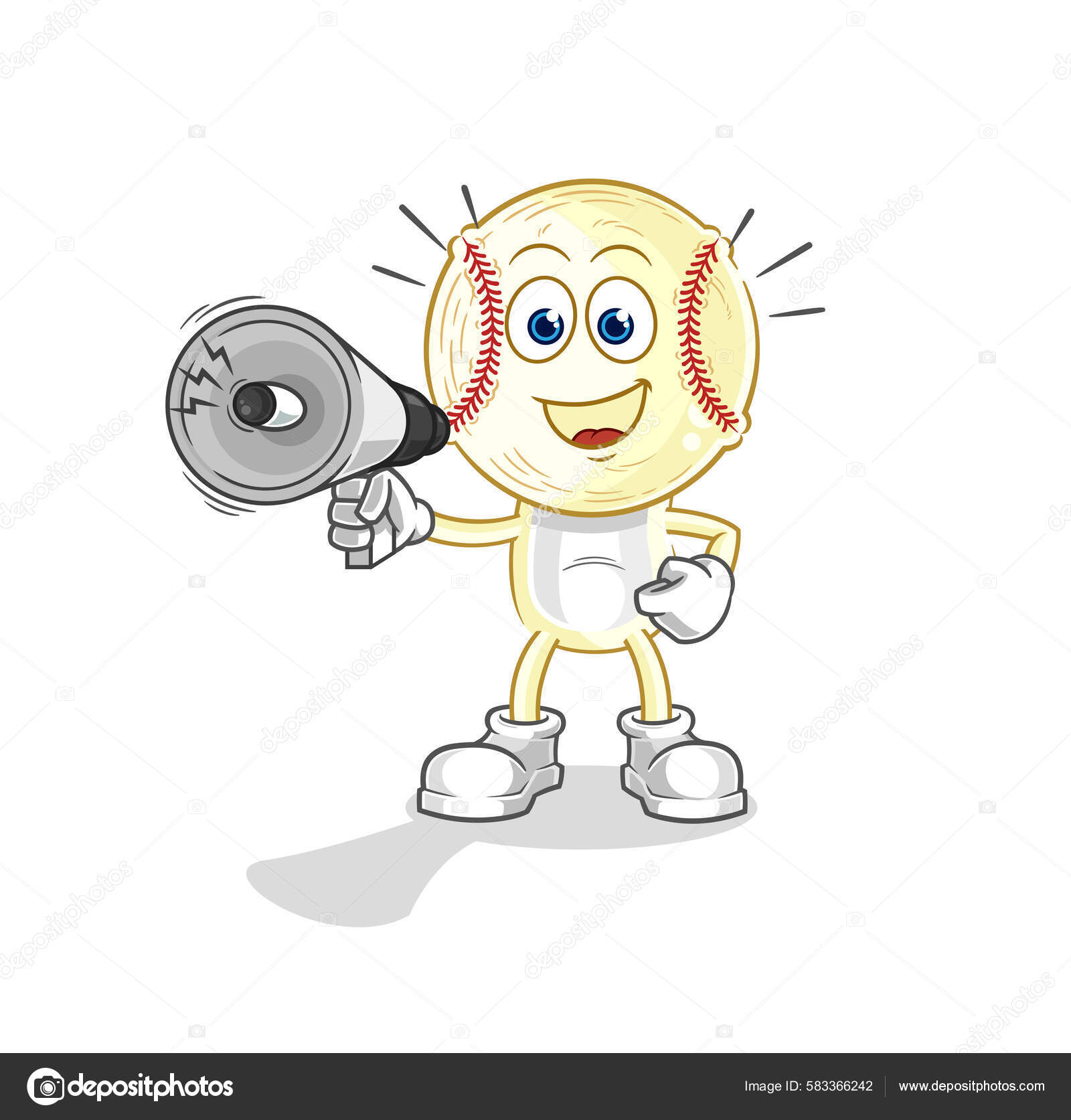 Baseball Head Holding Hand Loudspeakers Vector Cartoon Characte Stock Vector by ©hariyusuf.rap