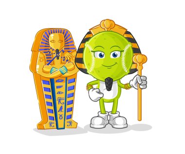 Tenis topu Antik Mısır çizgi filmi. karikatür maskotu vektosu