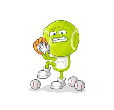 Tenis topu beyzbol atıcısı çizgi filmi. karikatür maskotu vektosu