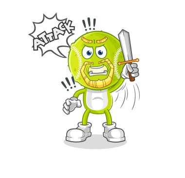 Tenis topu şövalyeleri kılıçla saldırır. karikatür maskotu vektosu