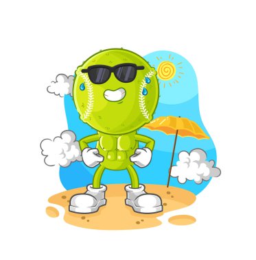 Tenis topu yazın güneşleniyor. karakter vektosu