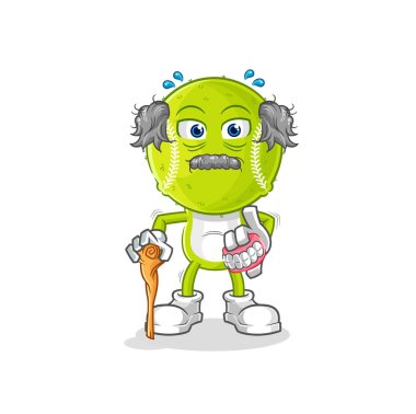 Tenis topu, beyaz saçlı yaşlı adam. karakter vektosu