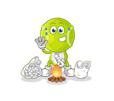 Tenis topu marşmelov kızartıyordu. karikatür maskotu vektosu