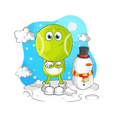 Soğuk kış karakterindeki tenis topu. karikatür maskotu vektosu