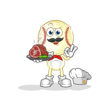 Beyzbol baş aşçısı ve et maskotu. çizgi film vektosu
