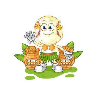 the baseball head hawaiian waving character. cartoon mascot vecto